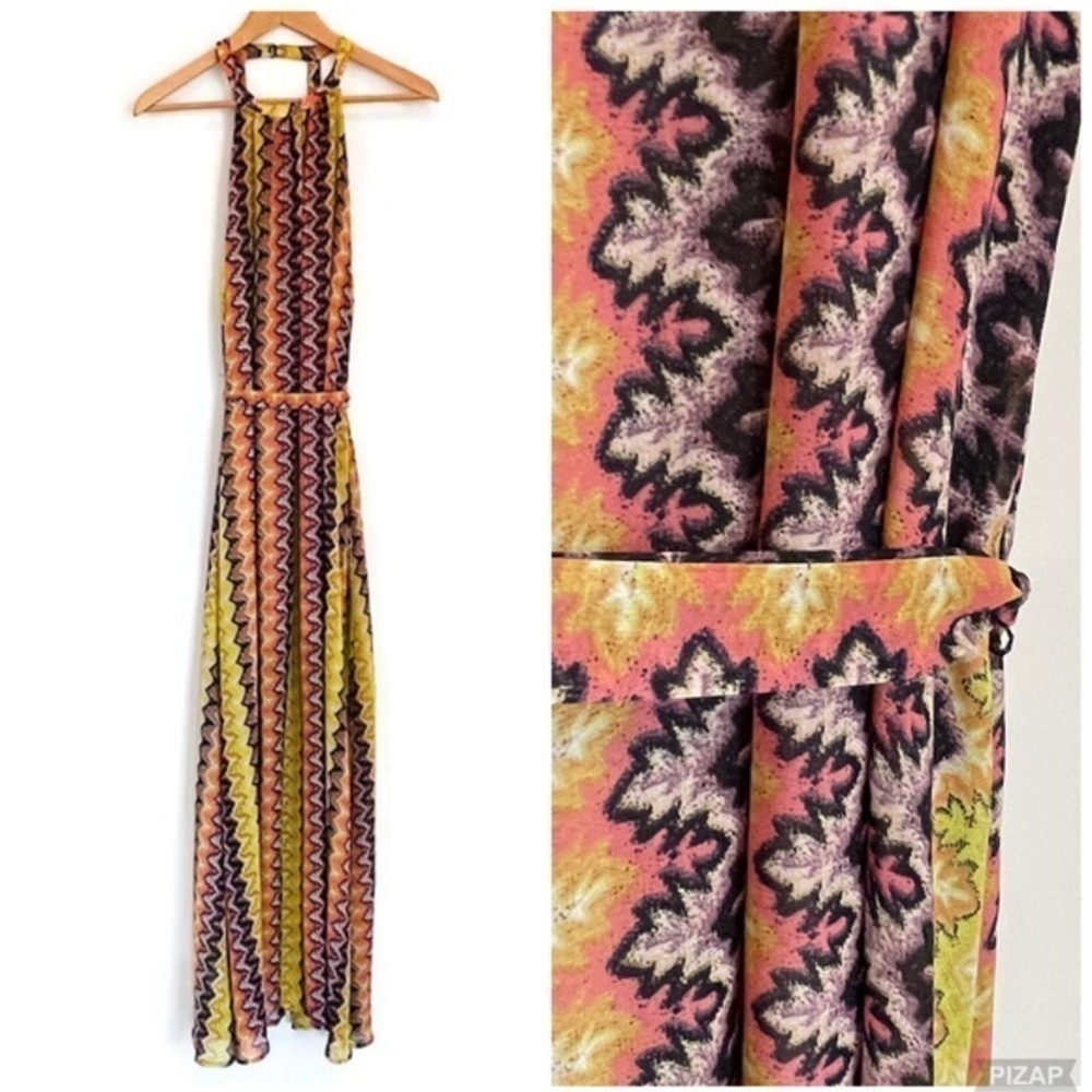 Bar III Multicolor Zigzag Maxi Dress — Pink, Yellow, Black